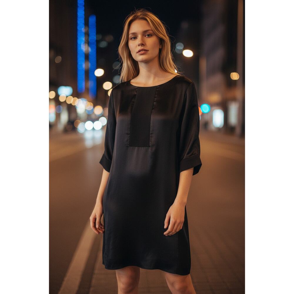 PIAZZA SEMPIONE Black Bateau Neckline Wool Silk Cashmere Blend Mini Dress Size M